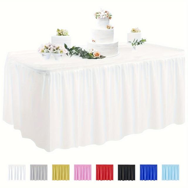 TEMU 1pc Table Skirts, 29 14ft Plastic Table Skirt, Disposable, Reusable, Rectangular For Rectangle Or Round Table Decoration For Party, Wedding, Reception, Birthday
