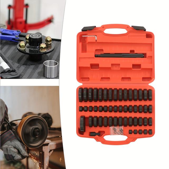 TEMU 51pcs Professional Bushing Driver Set & Bearing Sleeve Puller Kit - Manual Bushing Tools For Automotive Repair With Bearing Installer And Removal Kit In Portable Case (blackened #45 Steel)