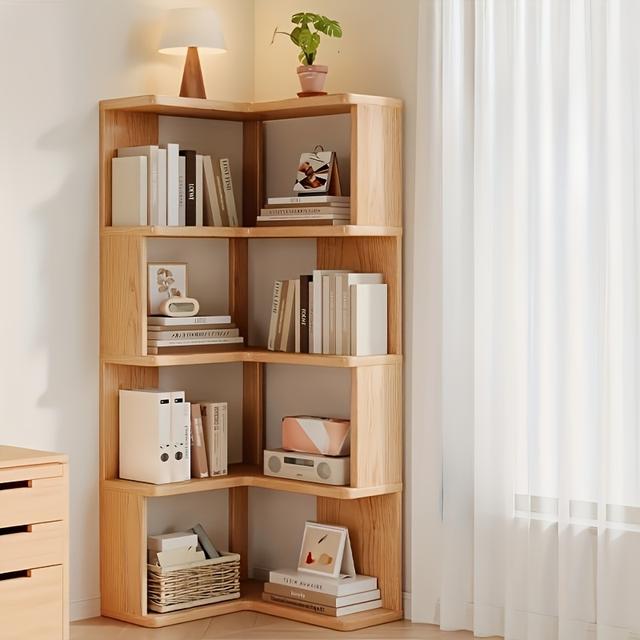 TEMU Multifunctional Solid Wood Storage Rack Floor Corner Cabinet, Living Room Corner Storage Simple Bookshelf
