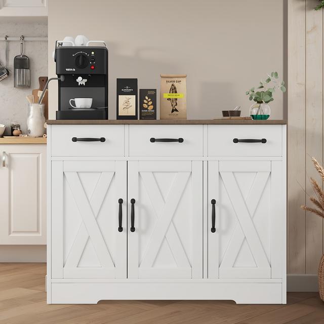 TEMU 3 Drawers And 3 Doors Sideboard | Wooden Storage Cupboard Cabinet For Kitchen, Living Room, Dining Room, Hallway, White & Black, Contemporary Style, Oyajia Brand