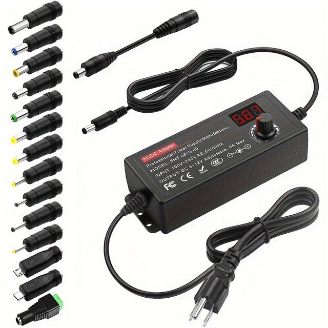 TEMU 60w Power Supply 3v 4v 4.5v 5v 6v 7v 7.5v 8v 9v 10v 11v 12v Adjustable Variable Power Adapter 100v-240v Ac To Converter 1a 2a 2.5a 3a 4a 5a With 14 Tips & Polarity Converter