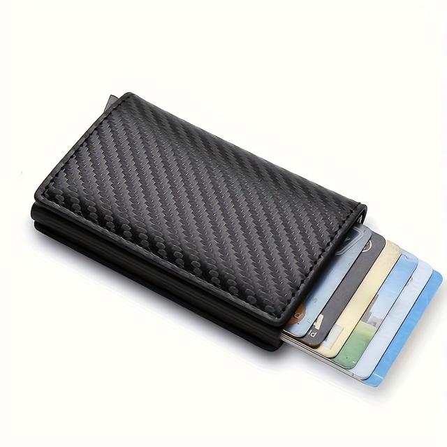 TEMU 1 Slim Rfid Wallet For Men | Business-style Aluminum Card Holder With Secure Black Faux Leather, Lightweight Coin Purse For Travel, Camping, And Everyday Use