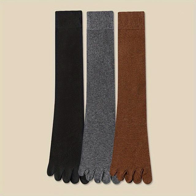 TEMU 3-pack Women's 5-toe Design Over-the-knee (o-knee) Socks - Anti-odor Toe Long Leg Socks, -day, Machine Washable For Dance, & Casual Attire (3-pack Bulk) - Elegant )