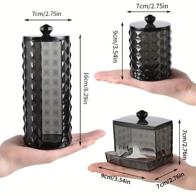 TEMU 3 Bomullspinnställ, Badrumsdispenser, Förvaringslåda för Bomullspinnar, Bomullspinnar, Bomullspinnar och Tandtrådsstickor, Klar Förvaringsburk med Lock, Hemorganisation och Förvaringsmaterial