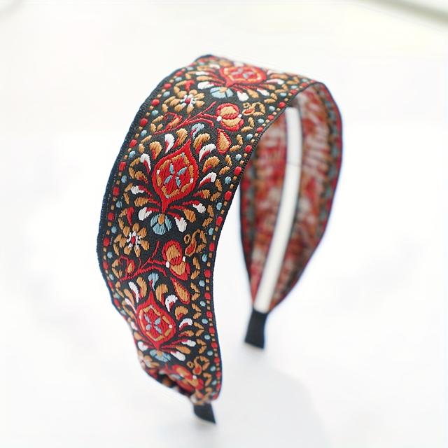 TEMU Bohemian Style Wide Headband For Women - Elegant Polyester Dress Up Hairband With Color Matching Print, Vintage Accessory For , Single Piece, Festival Gift