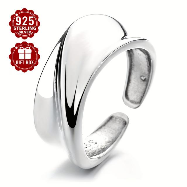 TEMU 1pcs925 Pure Silvery Low Sensitivity Minimalist Glossy Irregular Pattern Light Luxury Suitable For Daily Commuting Vacation Versatile For Men And Women . 5.1g