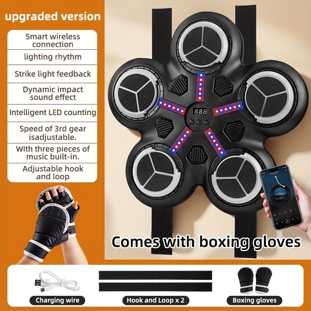 TEMU Juego de boxeo musical inteligente con 5 teclas, cuenta y puntuación, ideal para niños y adultos, equipo de entrenamiento en casa, mejor regalo para Navidad y Acción de Gracias