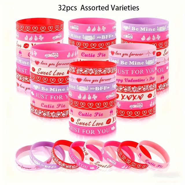 TEMU 16/32pcs Valentine's Day Party Favor Bracelets | Colorful Wristbands With Pink , Festival Prizes, Stuffers, Gift Prizes For Classroom Rewards, Christmas Stocking Stuffers, Assorted Varieties