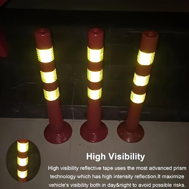 TEMU Set Of 4 Reflective Flexible Barriers With Safety Strips, Portable Parking Fence Posts, Suitable For Residential Areas, Construction Sites, And Sensitive Zones - An For Garages And Parking Lots