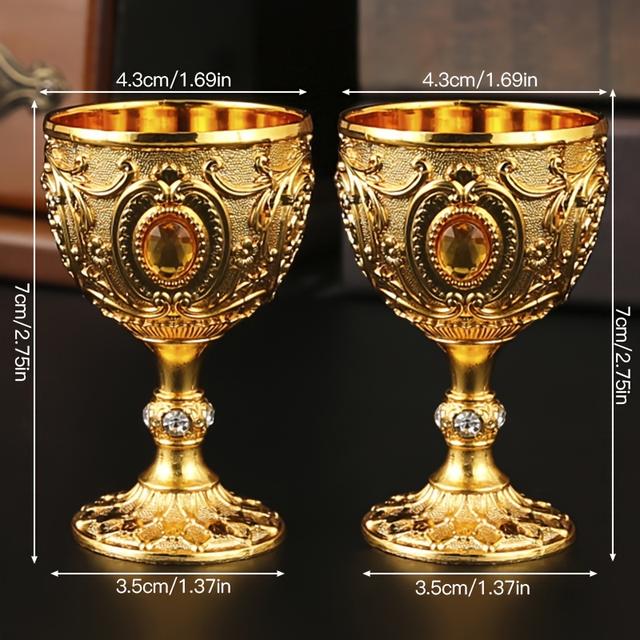 TEMU 2pcs Vintage Medieval Style Renaissance , Luxurious Golden Finish With Ornate Floral Patterns, Handcrafted Metal Cups For Housewarming Gifts, Special Occasions, And Decorative Use