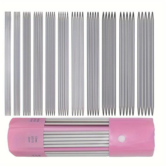 TEMU 55pcs Double Pointed Knitting Needles 11 Sizes Stainless Steel Knitting Needles Set 2.0-6.0mm Knitting Kit Sweater Needle Set