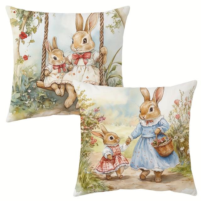 TEMU Set Of Short Plush Bunny Pillow Covers, Featuring A Modern Cartoon Rabbit Design For Easter And Spring/summer Seasonal Decor. In Sizes, Suitable For Porch, Sofa, Living Room
