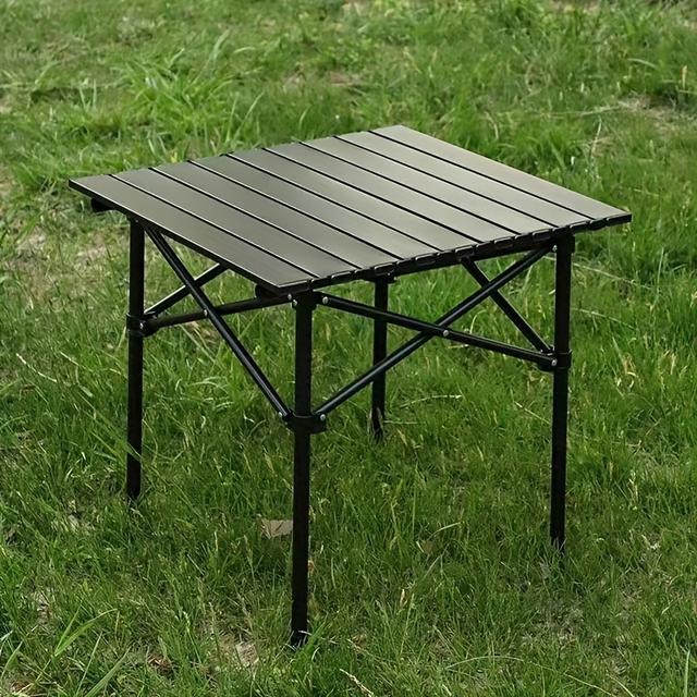 TEMU Black Aluminum Alloy Golden Folding Table, Anti-corrosion, Anti-scratch, Suitable For Outdoor Camping Picnic Barbecue Folding Table