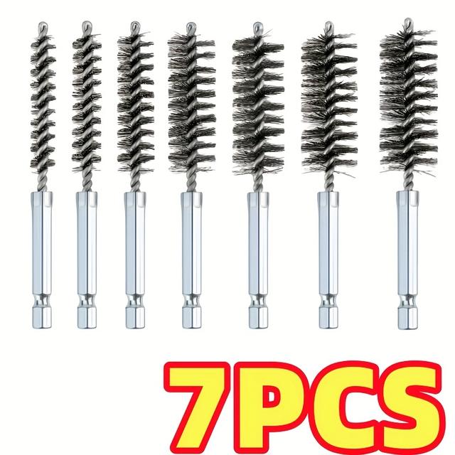 TEMU 7 piezas de cepillos de alambre de acero inoxidable. Cepillos multi-especificación para desbarbado, eliminación de y pulido con mango hexagonal de pulgada, ideales para eliminar polvo y corrosión