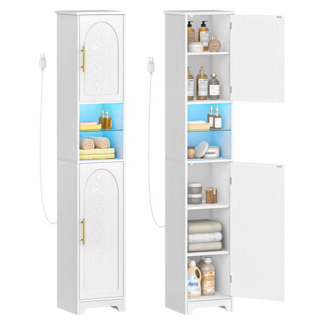 TEMU Armario de Baño SC29213XEU, Armario con Luces LED Cambiantes y , Estantes Ajustables, , Baño, 30 X 30 X 170 cm,