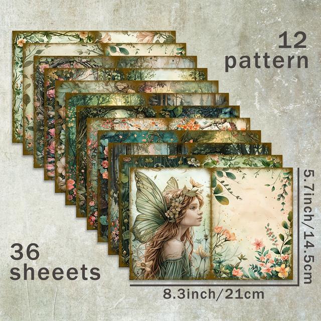 TEMU 36 Blätter A5 (Wunderbare Waldmädchen Hintergrund) -Papier, Geeignet für Bullet-Diary Müllmagazin Grußkartenhintergrund Fotoalbum und Bastelarbeiten