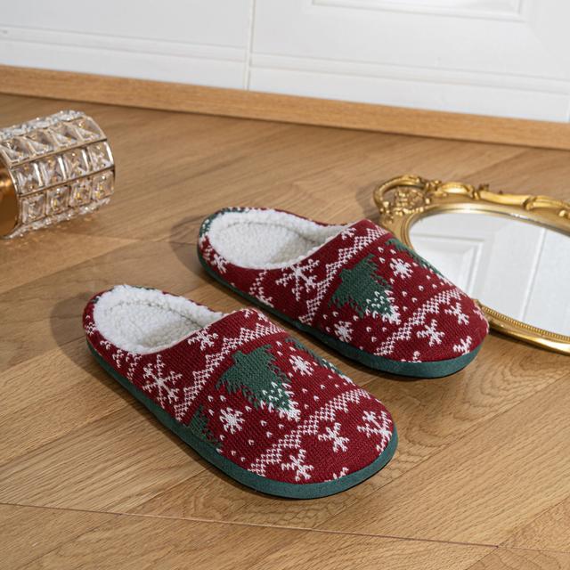 TEMU Men's Autumn And Winter Christmas Slippers Featuring A With A Christmas Tree Pattern, Perfect For Home Use, Warm Plush, And Thickened For