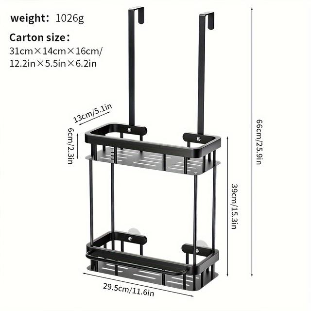 TEMU 1 قطعة رف حمام متعدد الوظائف أسود أنيق قابل للتعليق على الجدار - رف مزدوج لتنظيم جل الاستحمام، تخزين مثبت على الباب للمستلزمات الشخصية والإكسسوارات مع إطار معدني، منظمات وتخزين الحمام
