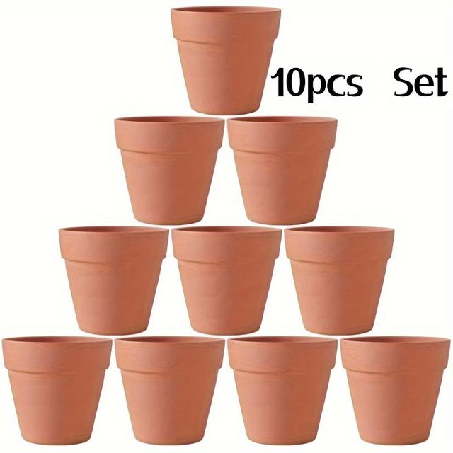 TEMU 10 Pcs Classic Mini Terracotta Pots-4 Inch Round Flower Succulent Nursery Planters With Drainage Hole-polished Finish-indoor & Outdoor Use-tabletop Mounting-without Electricity/battery