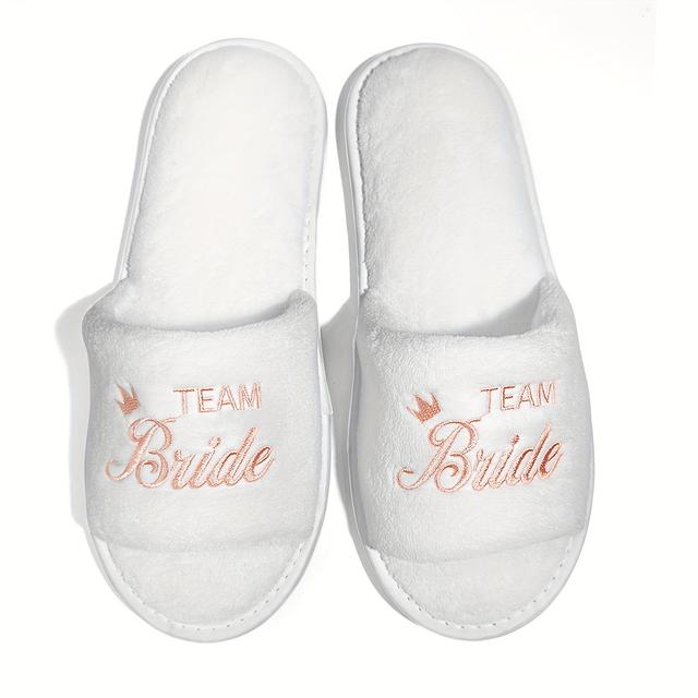 TEMU Bridal Party Slippers Set, Open-toe With Golden, Mint Green And Pink Embroidery, Lightweight Plush , Non-slip Soft Sole For Bride & Bridesmaid, Wedding Party Guests Home Slip On Shoes