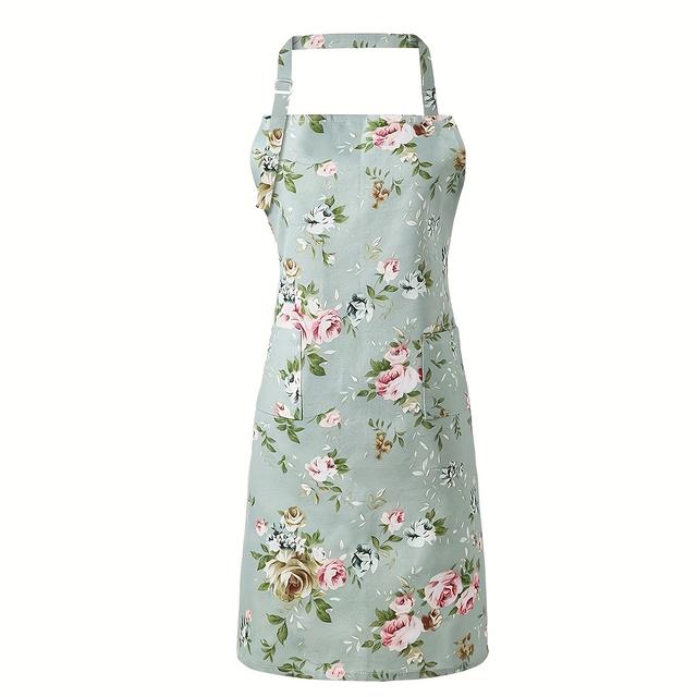 TEMU Schicke Blumen-Küchenschürze mit Verstellbaren Doppelten - Vintage-Landhausstil, Perfekt zum Kochen, Grillen & Hausreinigung
