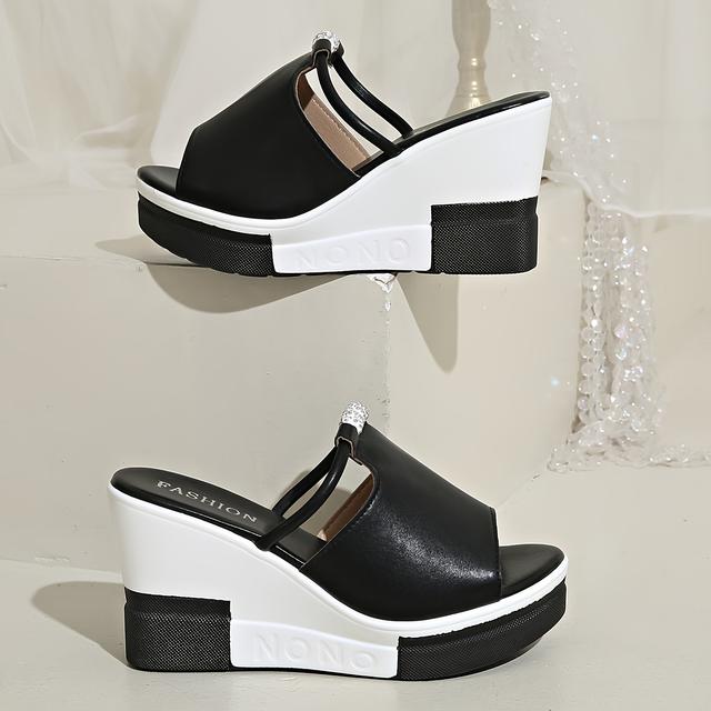TEMU Thick-soled Women's Slippers For Outdoor Summer Wear, Casual And Versatile, With Wedge Heel For Comfortable And Slip-resistant . One-line Cool Slippers, Women Shoes