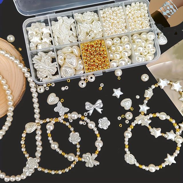 TEMU 800pcs White Mixed Acrylic Pearl Polished Loose Beads Set Elegant For Decors Handmade Craft Jewelry Making Supplies And Phone Chain