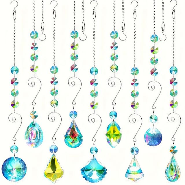 TEMU 9pcs Sun Catchers Indoor Window Suncatcher Crystals Beads Rainbow Prism Balls Pendant Colorful Light Catcher Hanging Ornaments For Window Chandelier Office Home Garden Decor