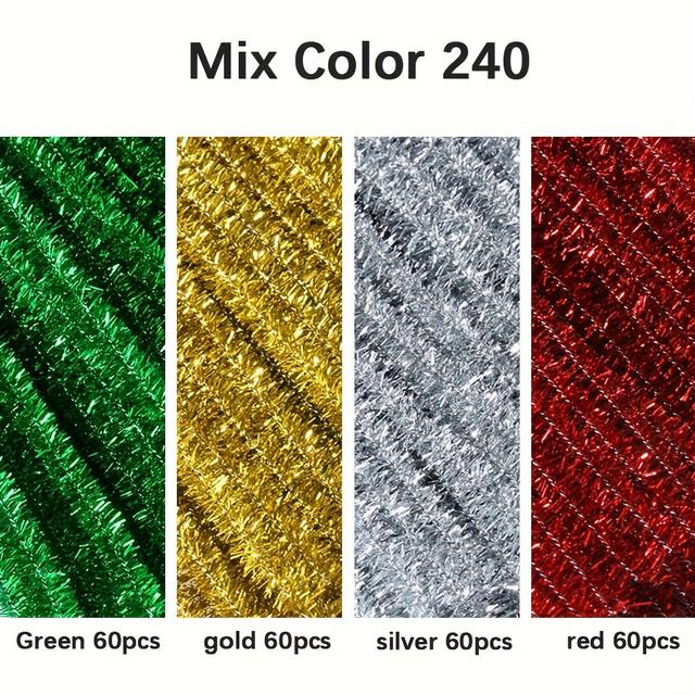 TEMU 160/240pcs Pipe Cleaner, Christmas Home Decoration, Craft Supplies, Christmas Diy (11.9 Inch * 6.1mm, Green/golden/silvery Red Glitters)