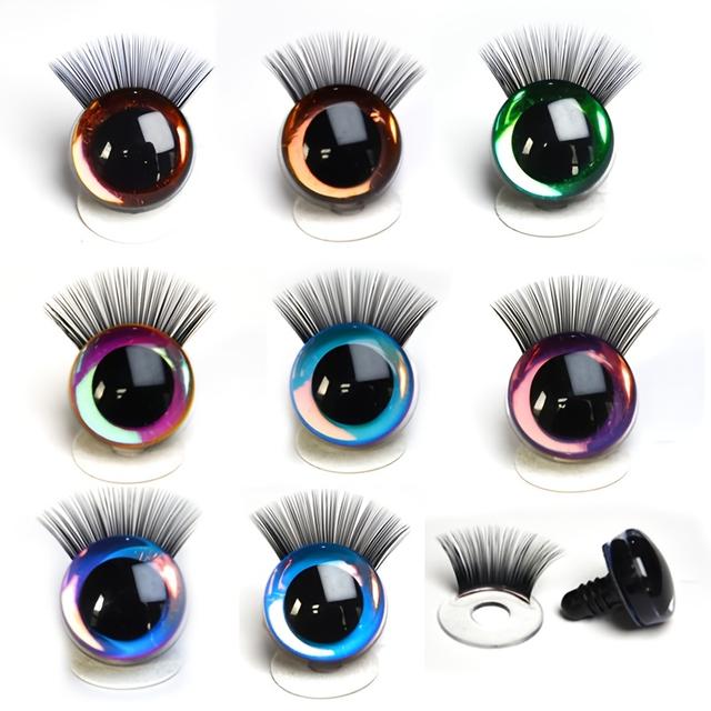 TEMU Új 16db/csomag 12-30mm Csillámos Játékszemek Szempillával és Kemény Alátéttel DIY Amigurumi Baba szemek játék kiegészítők biztonságos szemek