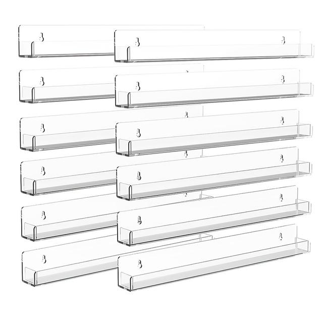 TEMU 3, 6, 9, 12pcs Nail Polish Display Rack Wall Mounted 15inch Acrylic Transparent Shelf Organizer For Eyewear Floating Shelves For Retailer Dressing Room