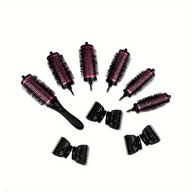 TEMU 6pcs Aluminum & Copper Hair Styling Comb Set For Women - Includes Detangling, Round Curling Brushes With Nylon Bristles For All Hair Types