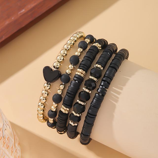 TEMU 5-delige Stijlvolle Valentijnsdag Multikleurige Zachte Klei Armbandenset, Unisex Persoonlijkheid Muziekfestival Feest Polsbandjes - Perfect Cadeau voor Vriendin of , Geschikt voor Vrouwen
