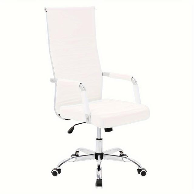 TEMU Gunji Office Desk Chair High Back Ribbed Executive Computer Chair With Wheels And Armrests, Adjustable Swivel Rolling Leather Ergonomic Task Chair For Conference Room