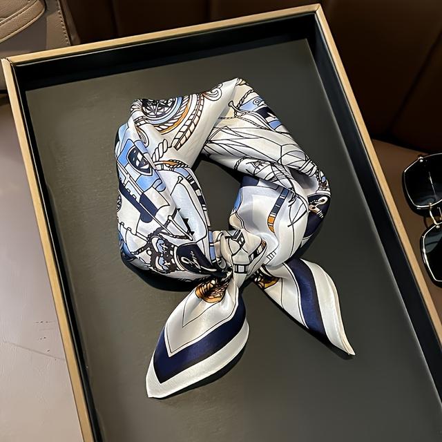 TEMU 1 Stück eleganter französischer Seidenschal mit geometrischem Muster für Frauen, 100 % reine Seide, 20,87 Zoll quadratisch, gewebtes dekoratives Accessoire zum Ausgehen, nur chemische Reinigung