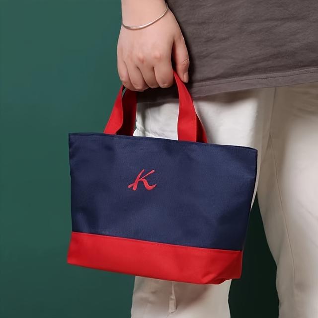 TEMU 2025年新しい女性ファッションランチトートバッグ - ナビーブルーと赤い、オープントップデザインと丈夫なファ、大容量多段式ランチバッグ - で機能的、必需品、仕事のランチキャリアー、機能的なデザイン、丈夫なハンドル構造