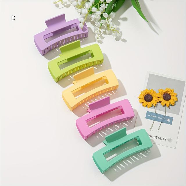 TEMU 5 قطع إكسسوارات شعر نسائية متعددة الألوان، مشبك شعر مربع مطاطي لتسريحات الشعر المرفوع، مشابك شعر كبيرة بسيطة