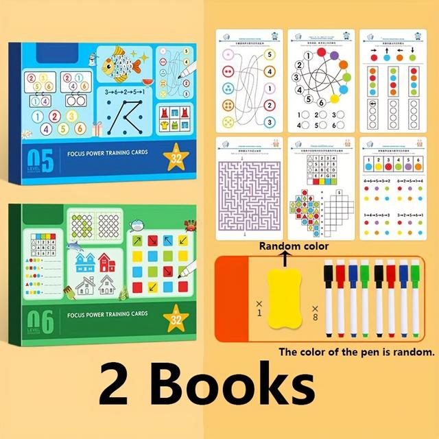 TEMU 2 Caixas de Treino de e Pensamento, Exercícios para Controle da Caneta, Atenção Visual e Foco, Livro de Apoio para Repetição do Ensino