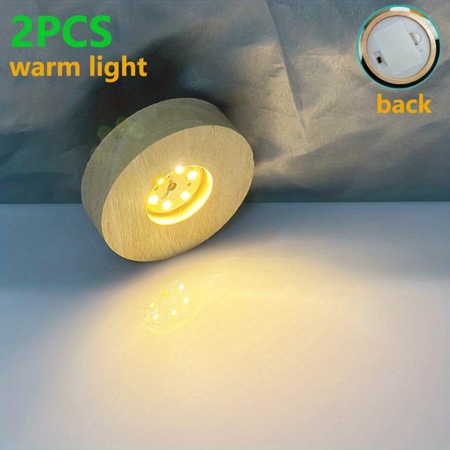 TEMU 1pc/2pcs 8cm/3.15in Round Battery-powered Solid Wood Luminous Base, Led Night Light, Suitable For Crystal, Glass, Resin, Diy Decoration, Indoor Festival Party Atmosphere Decoration.