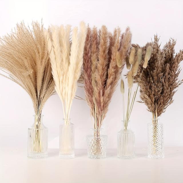 TEMU Dried Pampas Grass Decor, 125pcs Pampas Grass Contains Bunny Tails Dried Flowers, Reed Grass Bouquet For Wedding Boho Flowers Home
