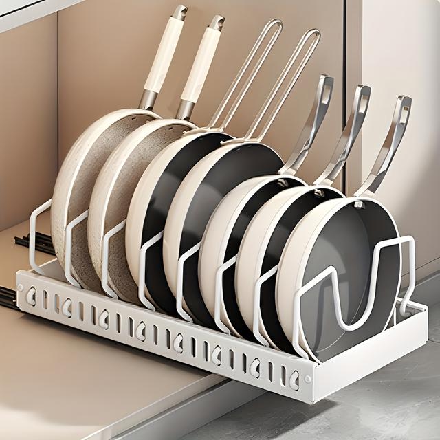 TEMU Pot And Pan Organizer Under , Sliding Pot Lid Organizer For Cabinet, Pull-out Cabinet Organizer With 8 Adjustable Dividers