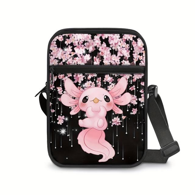 TEMU 1pc Cute Axolotl & Cherry Mini Crossbody Bag Suitable For & Women, Small Messenger Bag With Axolotl And Print, Daily Portable Handbag