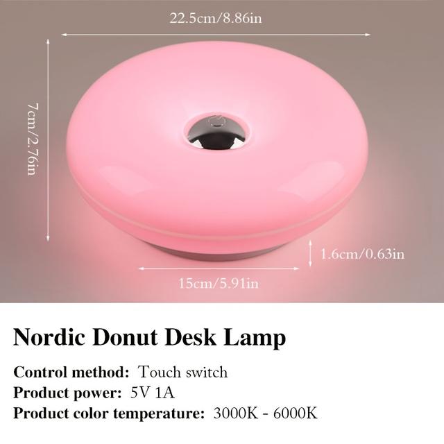 TEMU مصباح لمس دونات لطيف بتصميم عصري إبداعي، مصباح طاولة ثلاثي الألوان قابل للتعتيم، قابل لإعادة الشحن، مفتاح تحكم باللمس، مناسب لغرفة النوم وتزيين المكتب