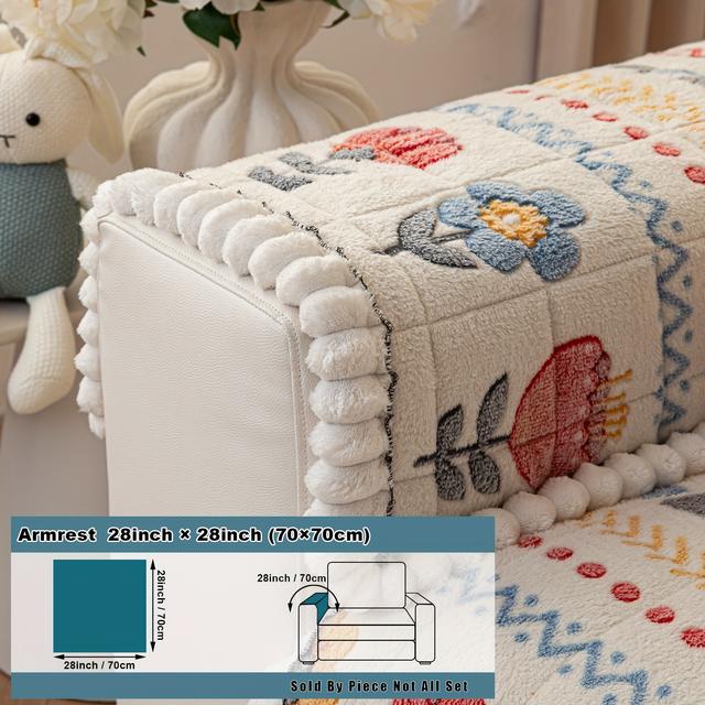 TEMU 1pc Fashionable Plush Sofa Cushion, Flower And Rabbit Pattern, Pet-friendly, Edging, Compatible With Armchair And Backrest Combination Sofa, Suitable For Bedroom And Living Room Decoration
