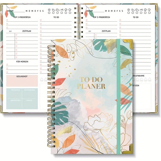 TEMU Biroyal Tagesplaner ohne | 120 Tage To-Do-Liste für Aufgaben und Notizen | Spiralgebundener Planer im Hardcover – Ideal für Büro & Schule | Frühlingspflanzen