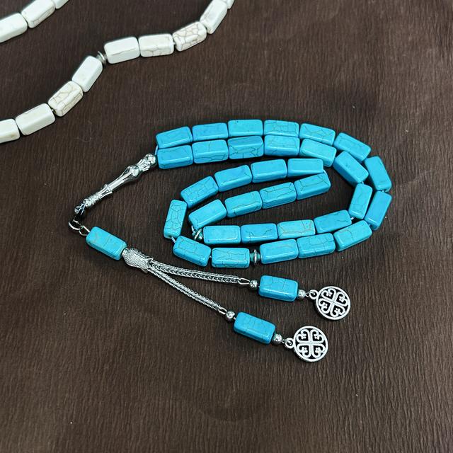 TEMU A 33pcs Rectangular Synthetic Turquoise Is Suitable For Ladies To Going Out As A Solid-color Stone-patterned Arabic Bracelet For And Counting Beads