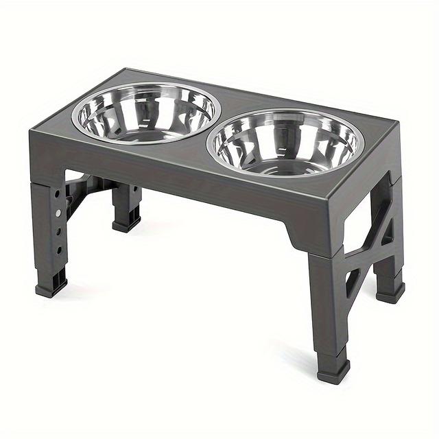 TEMU Adjustable Elevated Bowl Pet Feeding Bowl Stainless Steel Vertical Anti-choking Dog Bowl For Water And Food Double Bowl Pet Bowl