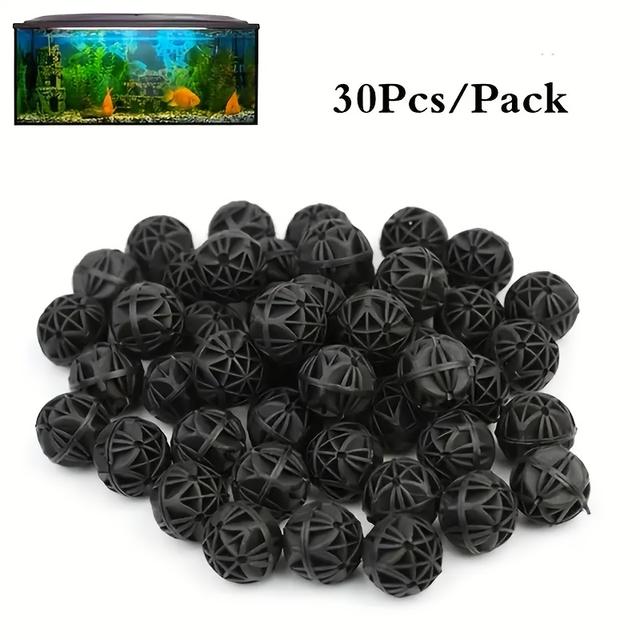 TEMU 30pcs Black Bio Balls For Aquariums & - Pp Material, Enhances Filtration, Ideal For Freshwater & Marine Fish Tanks, Water Media
