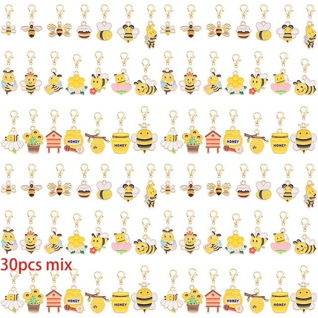 TEMU 10/20/30pcs Yellow Honeycomb Enamel Alloy Pendants With Lobster Clasps, Suitable For Craft Making, Diy Key Rings, And Keychain Accessories