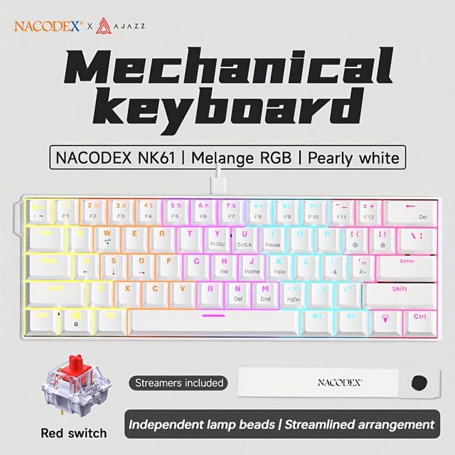 TEMU AJAZZ NK61 Teclado com Misturadas, 61 Teclas com de Fita, Hot-Swap, Ajustável com Precisão